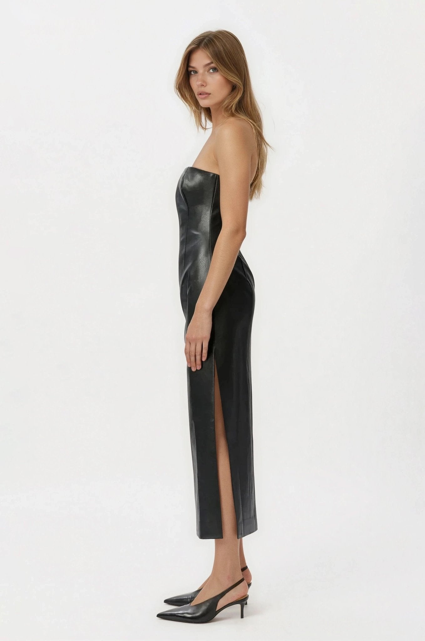 Eleni Vegan Leather Midi Dress - Black (Final Sale)