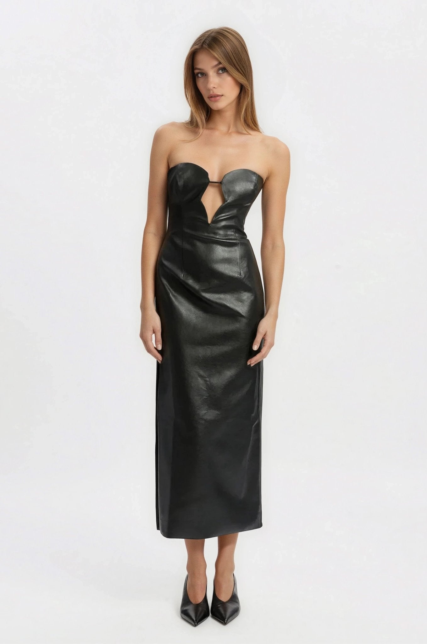 Eleni Vegan Leather Midi Dress - Black (Final Sale)
