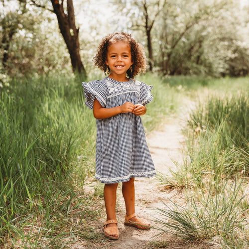 Embroidered Yoke Eith Ruffle Sleeves  Dress