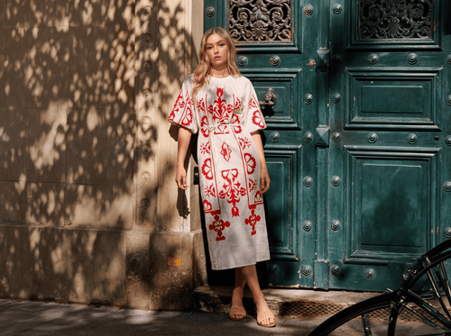 Erica Dress (White/Red)