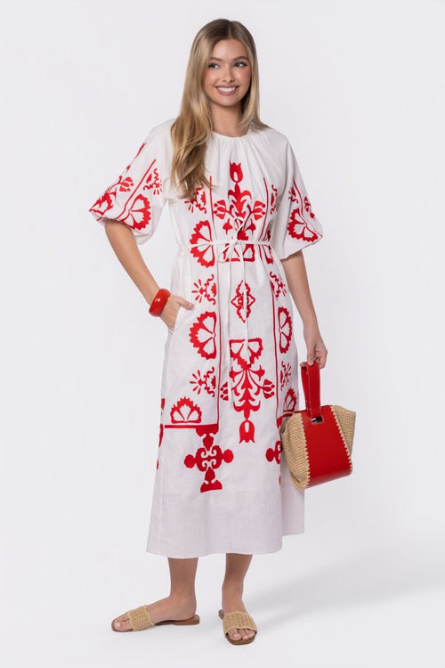 Erica Dress (White/Red)