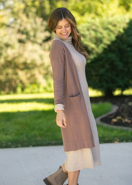 Inherite Co. Women's Essential Toffee Long + Soft Cardigan