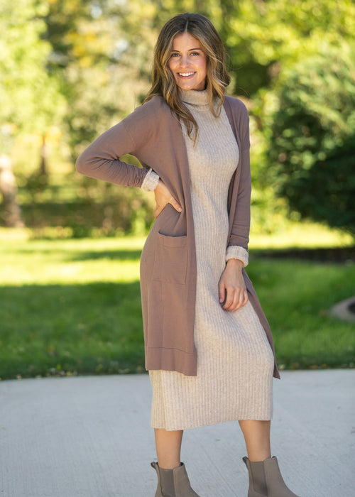 Inherite Co. Women's Essential Toffee Long + Soft Cardigan
