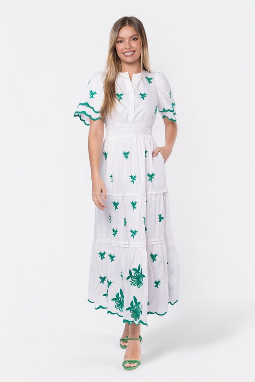 Estelle Dress (White Green)