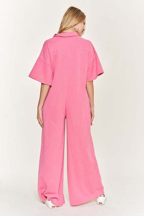 Jade by Jane Women's Basic Collar Shirt Wide Leg Jumpsuit