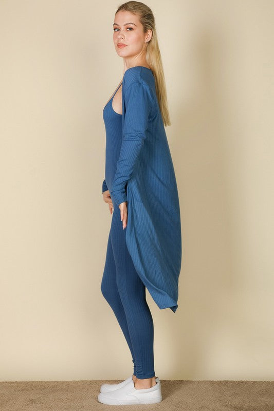 Ribbed Cardigan & Jumpsuit Set