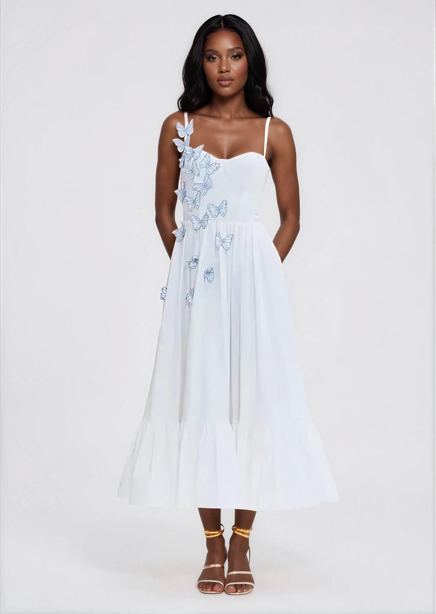 Flutter Poplin Butterfly Midi Dress – Off White (Final Sale)