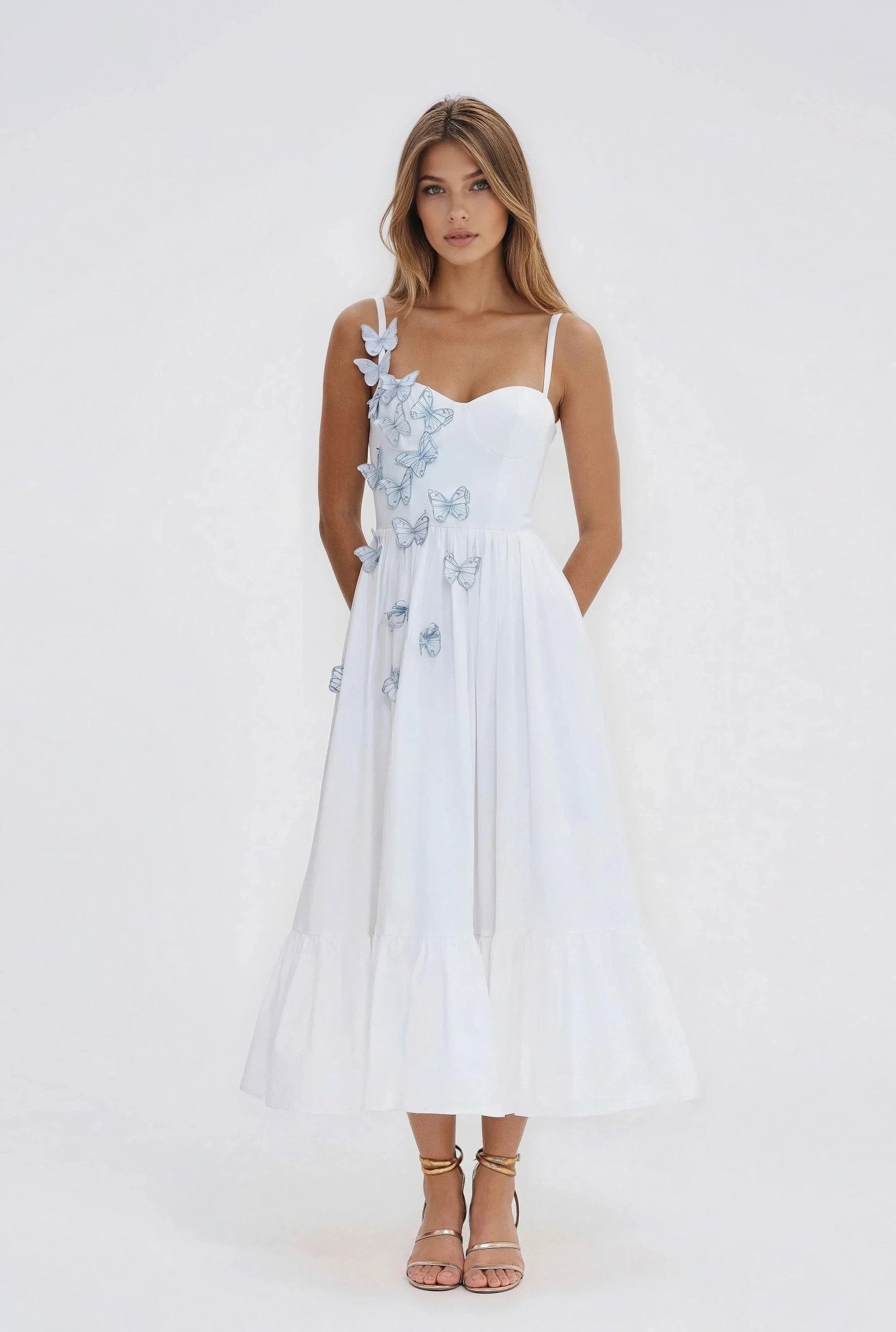 Flutter Poplin Butterfly Midi Dress – Off White (Final Sale)