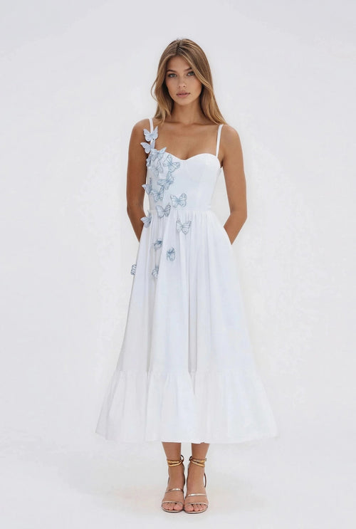 Flutter Poplin Butterfly Midi Dress – Off White (Final Sale)