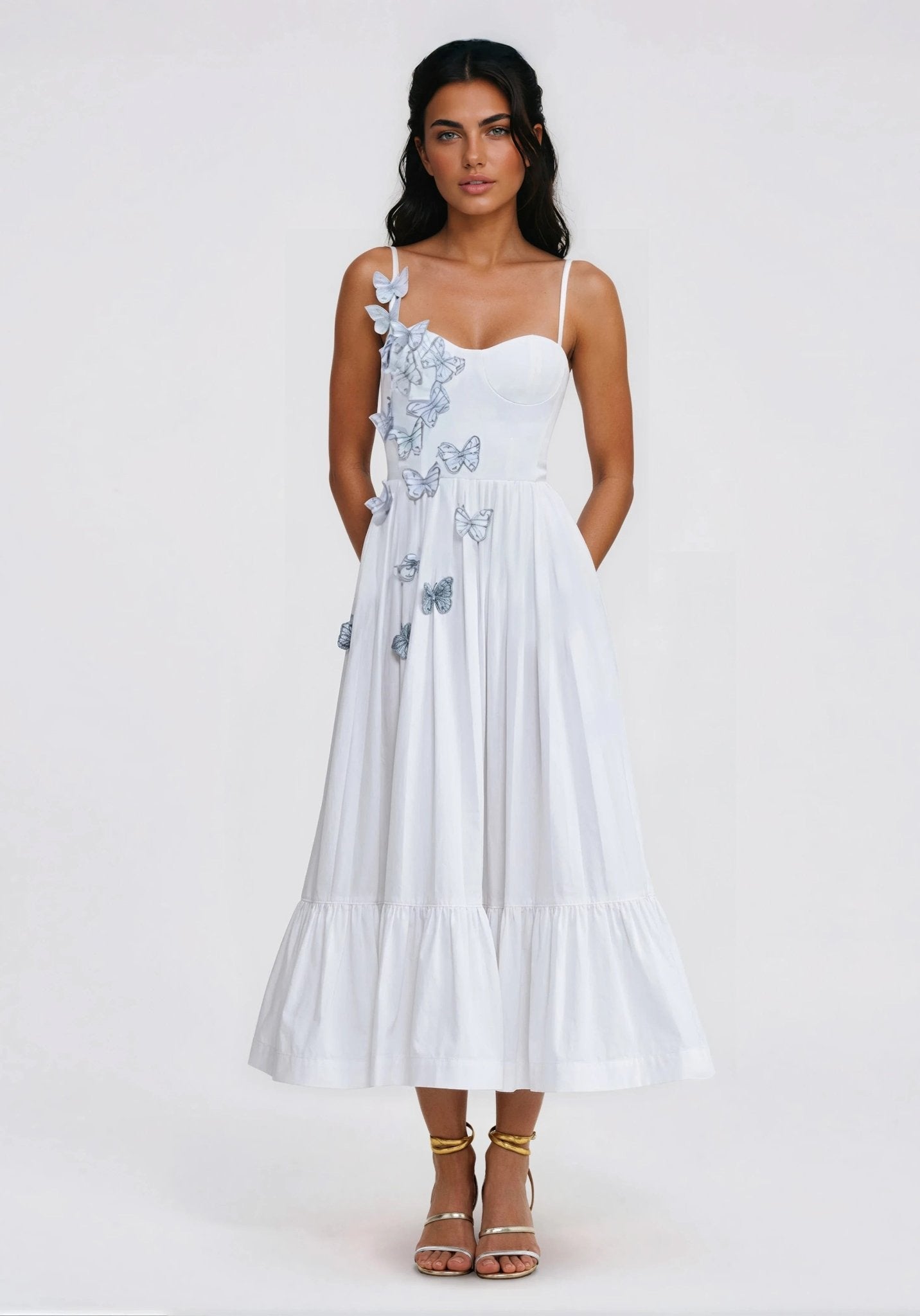 Flutter Poplin Butterfly Midi Dress – Off White (Final Sale)