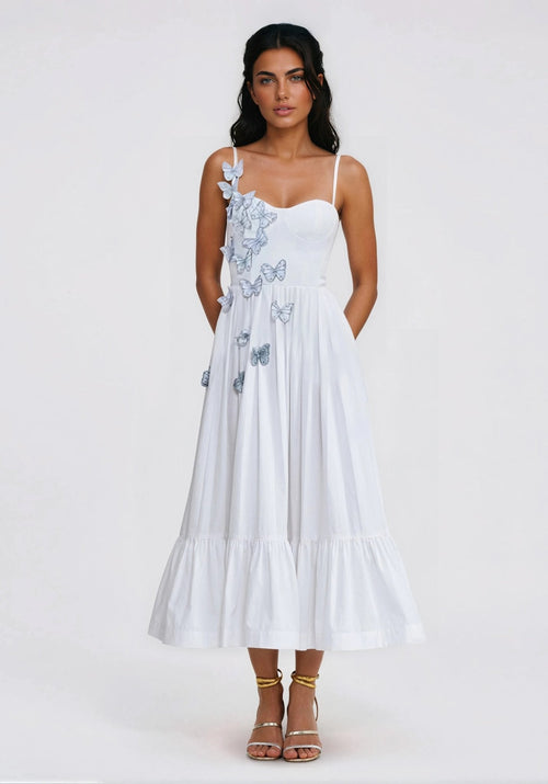 Flutter Poplin Butterfly Midi Dress – Off White (Final Sale)