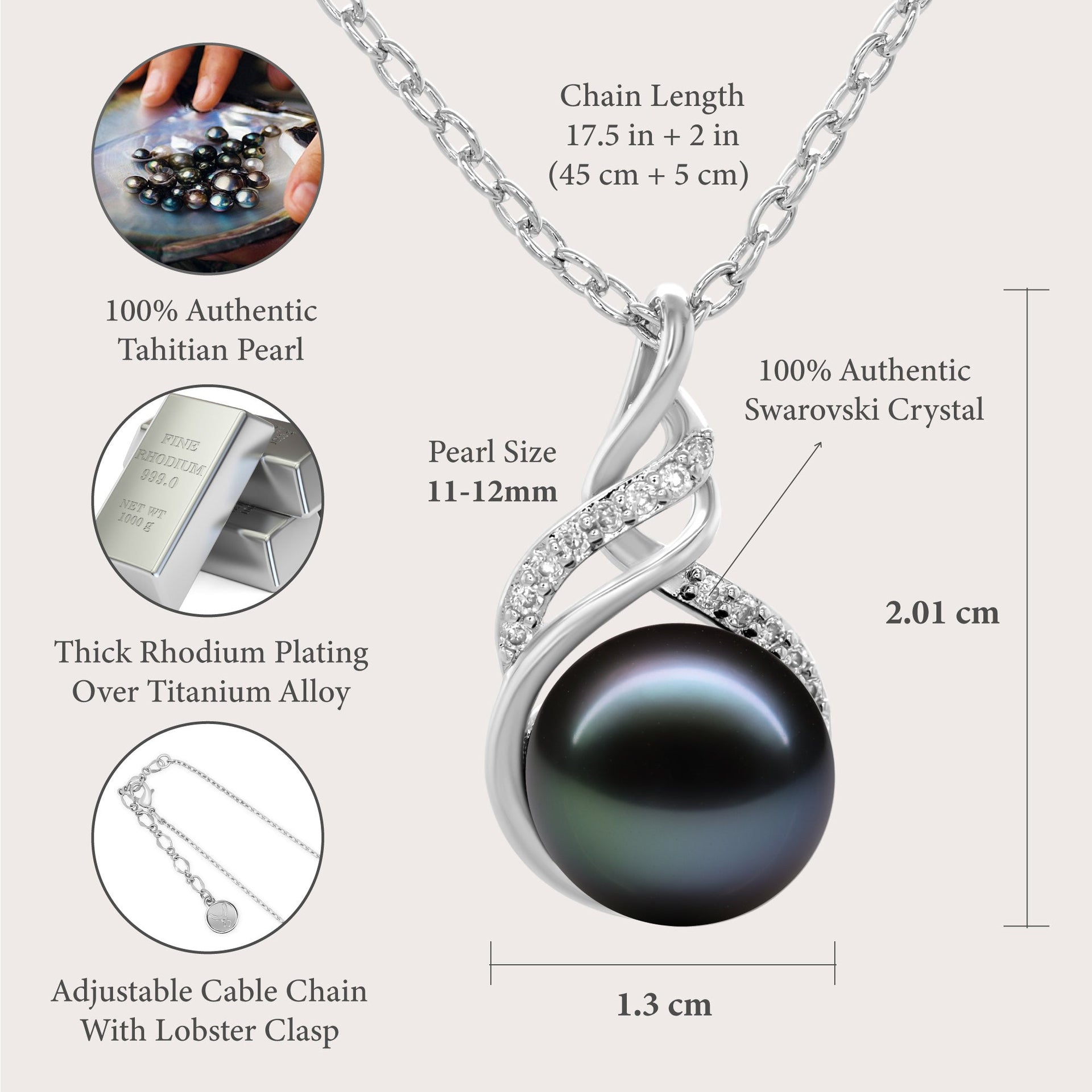 TRYNDI Real Tahitian Black Pearl Knot Necklace