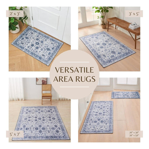 Floral Machine Washable Accent Area Rug & Runner 2 Pack - Matra Collection