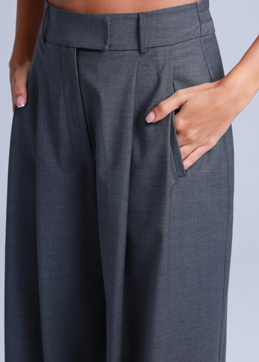 Grey Wide-Leg Virgin Wool Pants Sophia