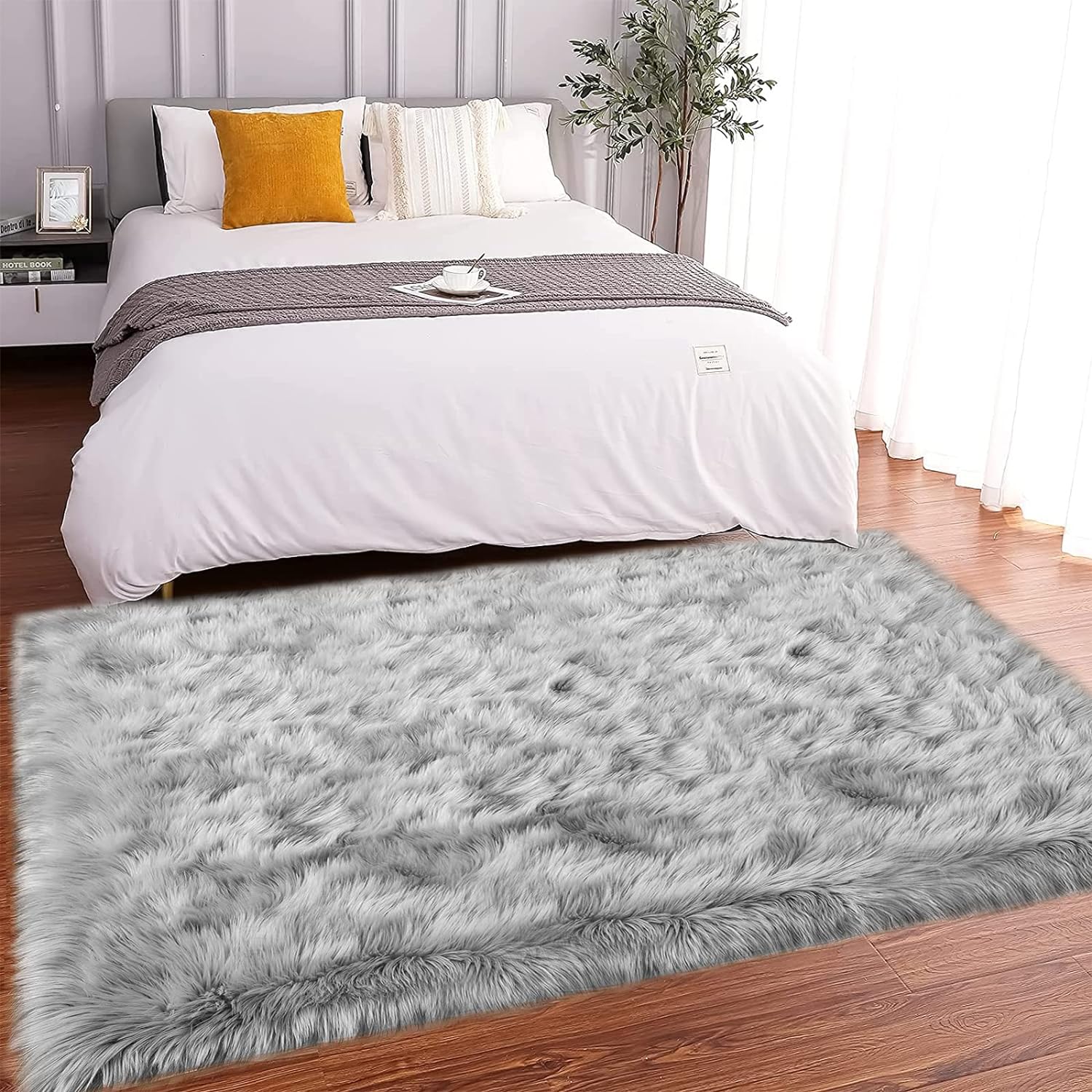 FANCY & STACY Thicken Faux Fur Rugs Plush Carpet area rug options of 4 colors 3 sizes