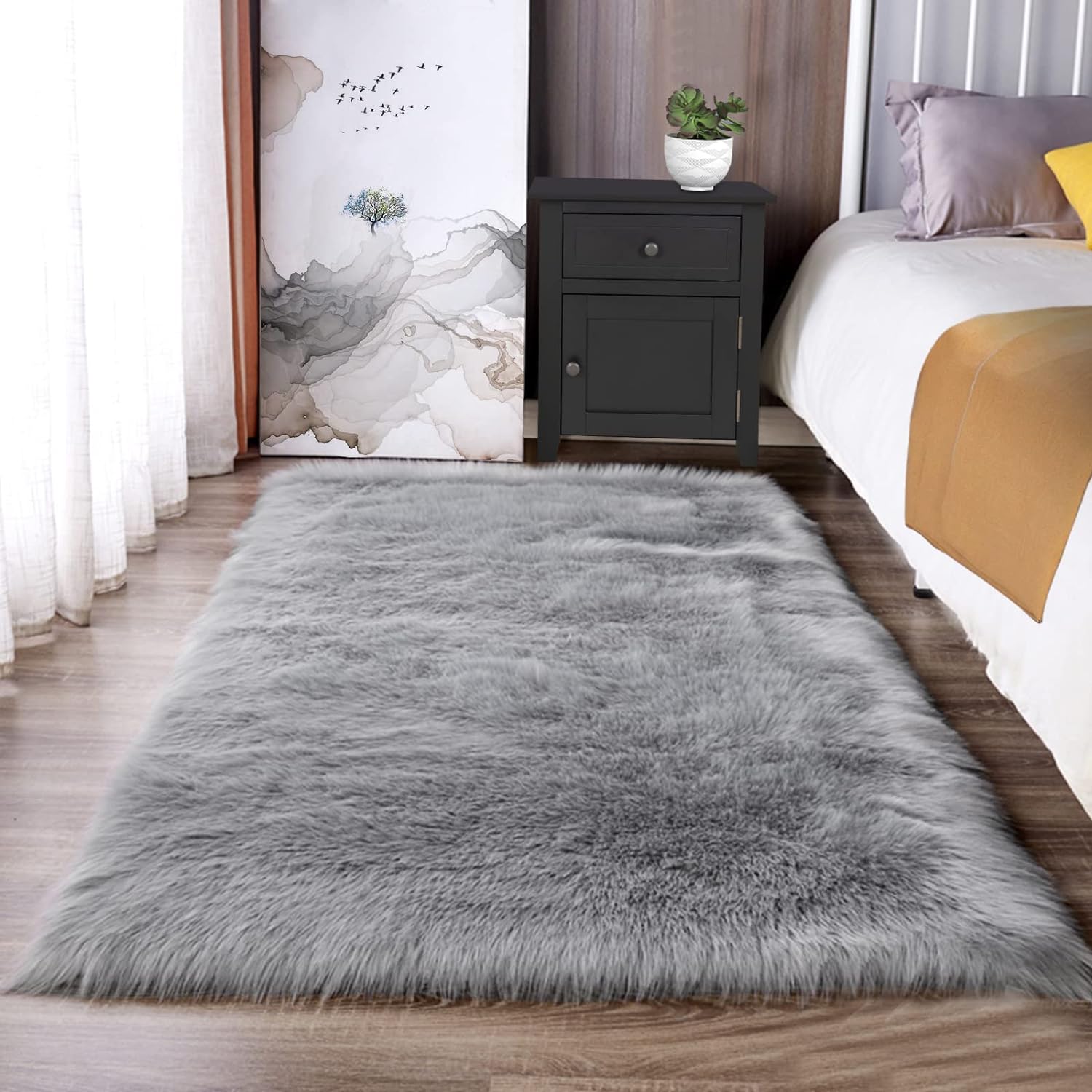 FANCY & STACY Thicken Faux Fur Rugs Plush Carpet area rug options of 4 colors 3 sizes