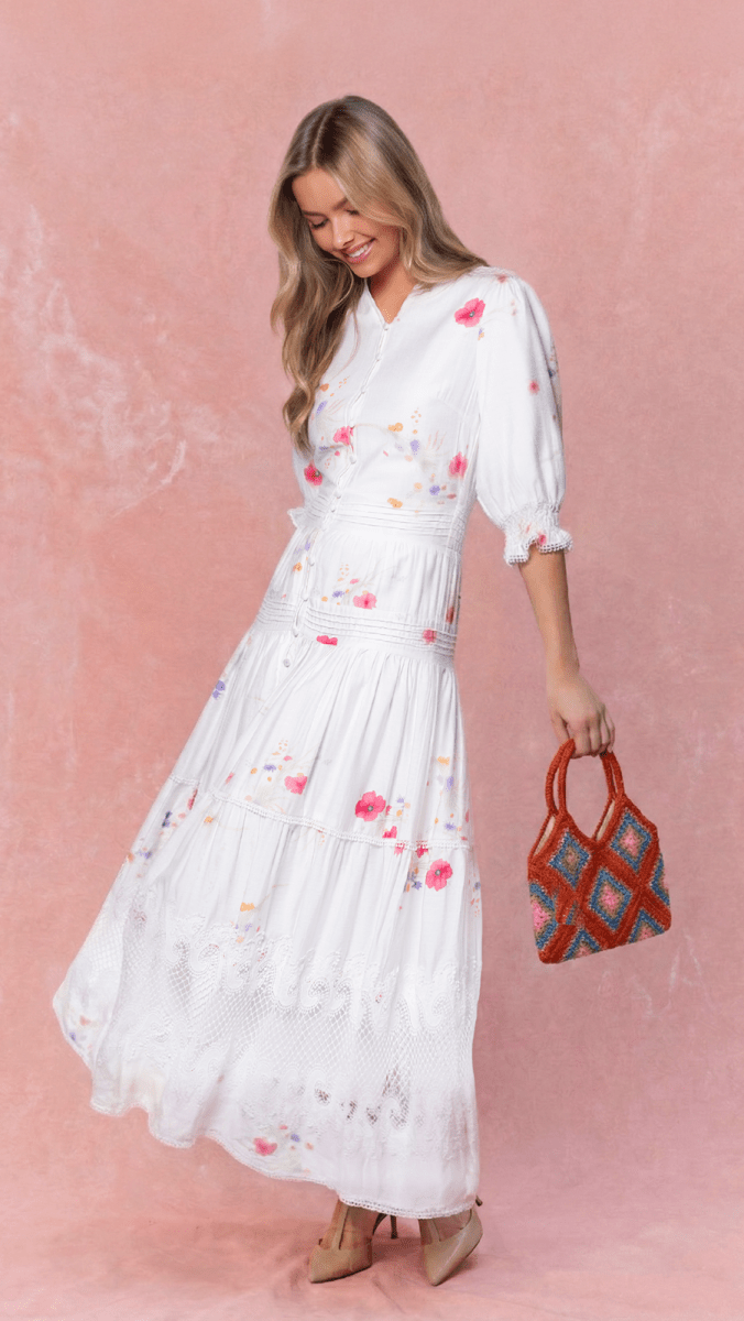 Hallie Dress (White Flower)