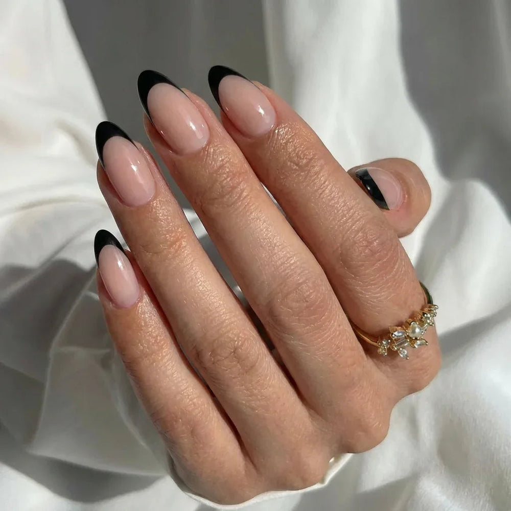Black French Almond Nails - Press On Nails