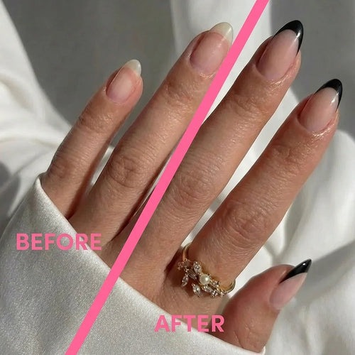 Black French Almond Nails - Press On Nails