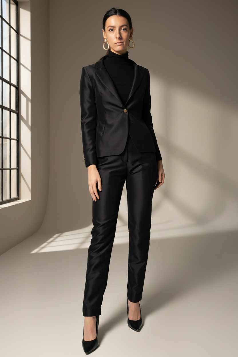 Womens Black Blazer Suit – Elegant Tailored Office Suit