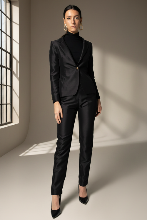 Womens Black Blazer Suit – Elegant Tailored Office Suit