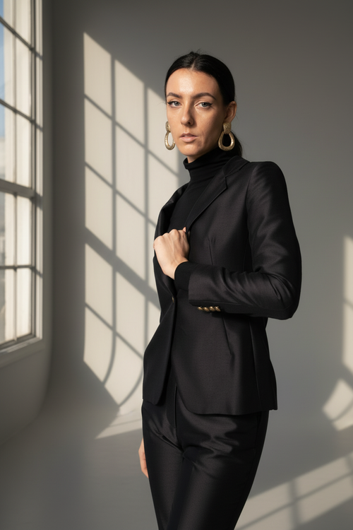 Womens Black Blazer Suit – Elegant Tailored Office Suit