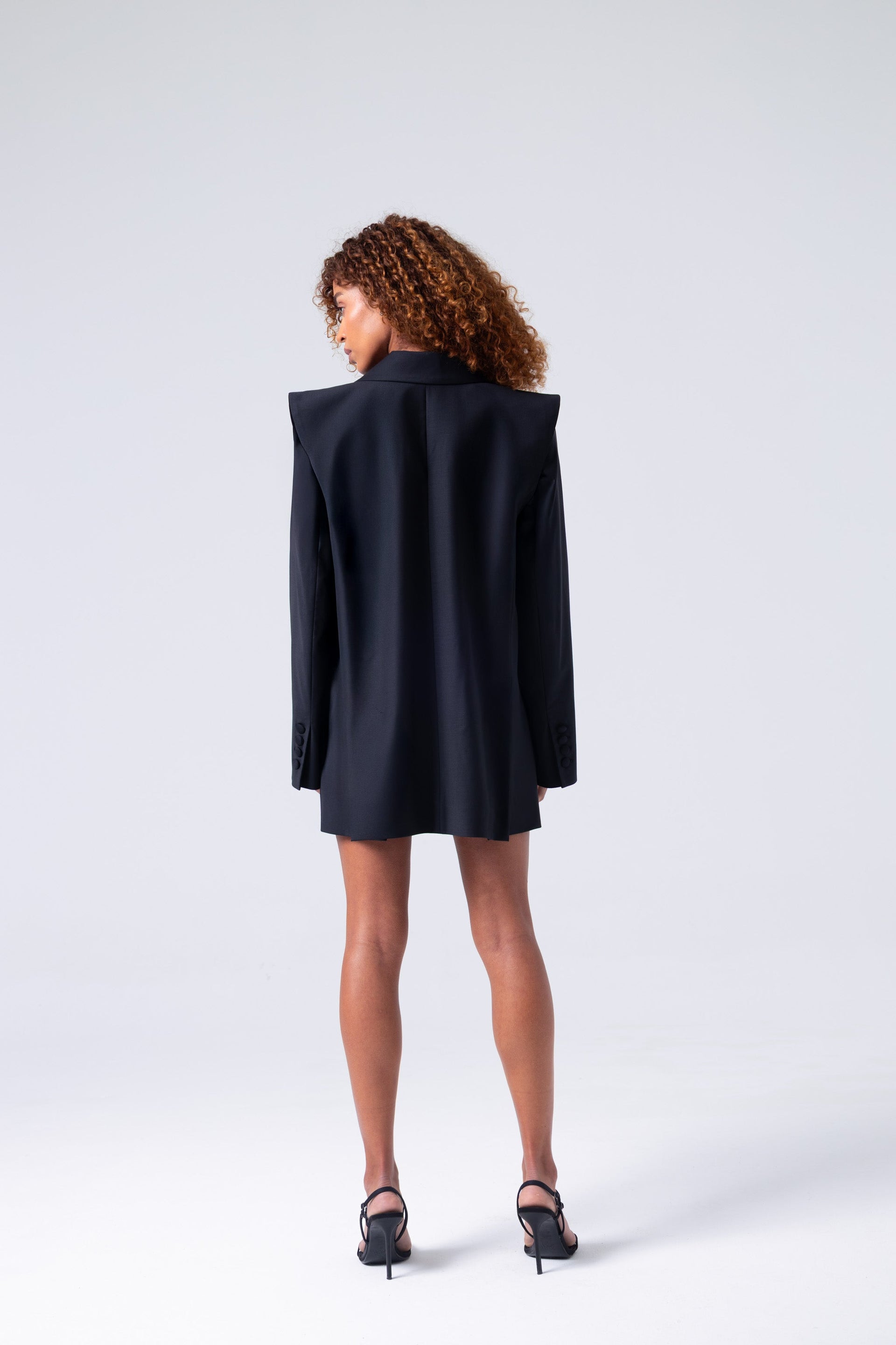 Deep Black Double-Breasted Virgin Wool Blazer | Liza Blazer