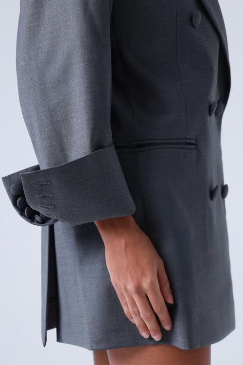 Grey Double-Breasted Virgin Wool Blazer | Sophia Blazer