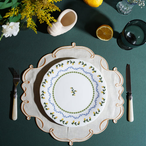 CELESTIA LINEN IVORY GOLD TRIM SQUARE PLACEMAT