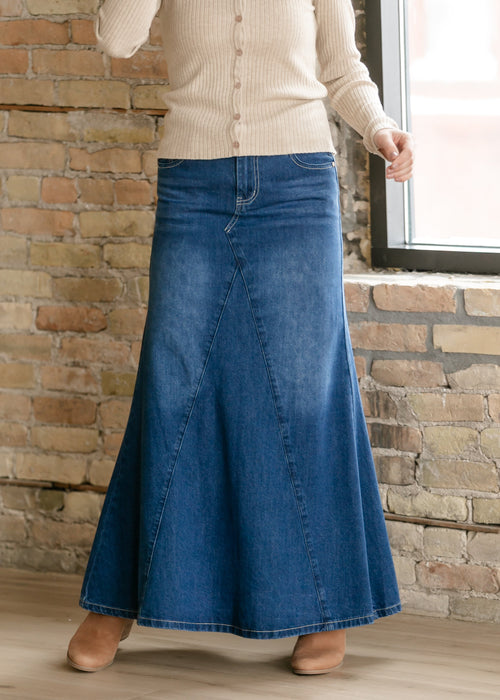 Jennifer A-Line Long Denim Skirt