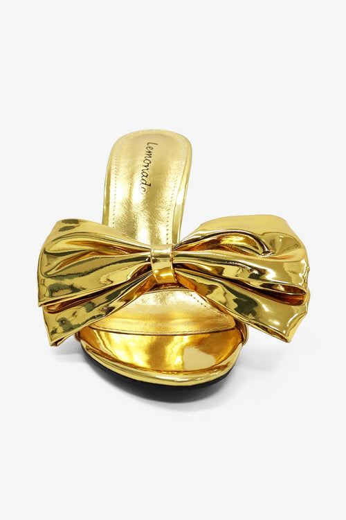 KALIA Gold Metallic Bow Mule - Elegant Stylish Comfort for Parties & Nights Out
