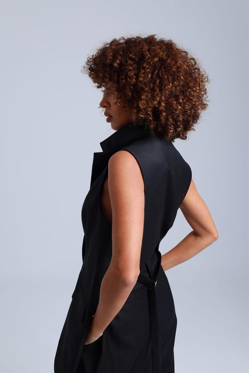 Broadway Liza Longline Virgin Wool Waistcoat in Deep Black
