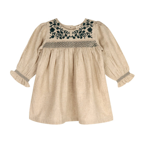 Meadow Breeze Linen Embroidered Oasis Dress | Girls' Smocked Linen Dress
