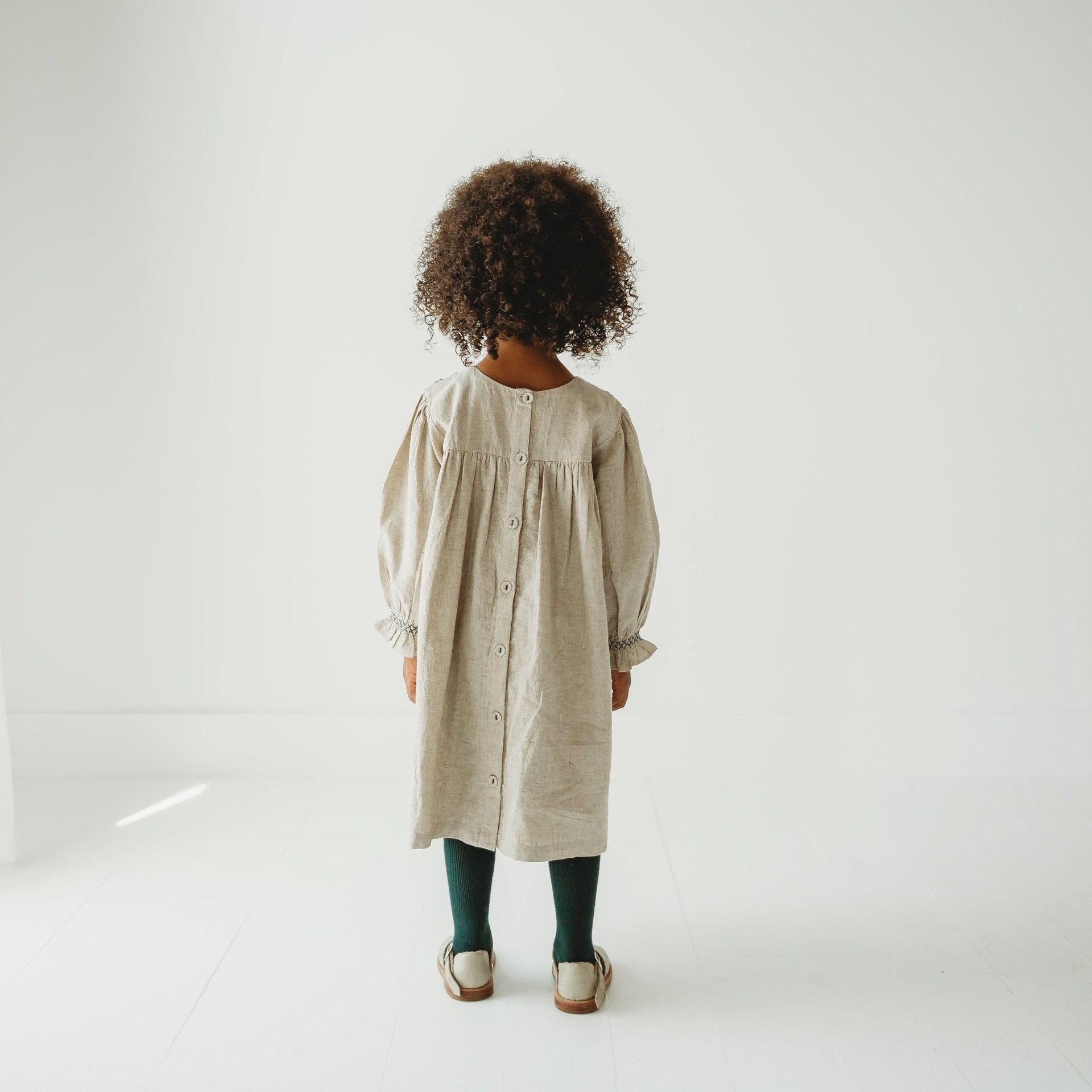 Meadow Breeze Linen Embroidered Oasis Dress | Girls' Smocked Linen Dress