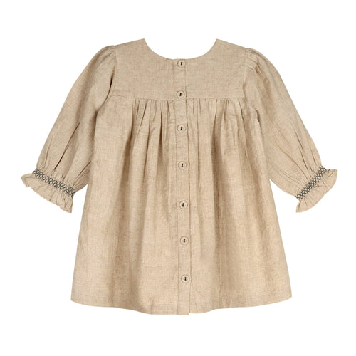Meadow Breeze Linen Embroidered Oasis Dress | Girls' Smocked Linen Dress