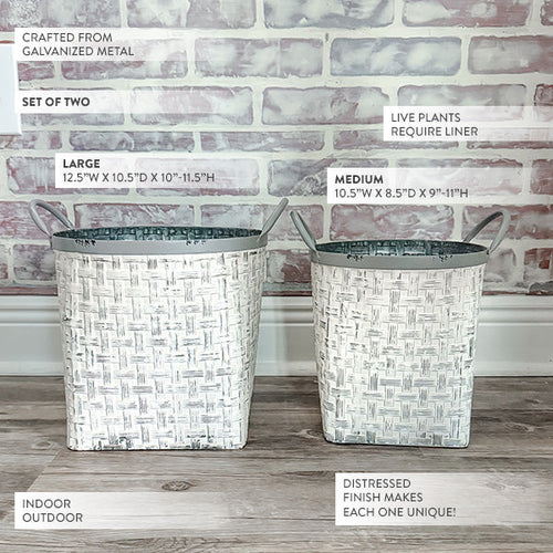 Whitewashed Woven Metal Baskets, Set of 2