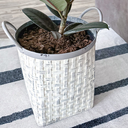 Whitewashed Woven Metal Baskets, Set of 2
