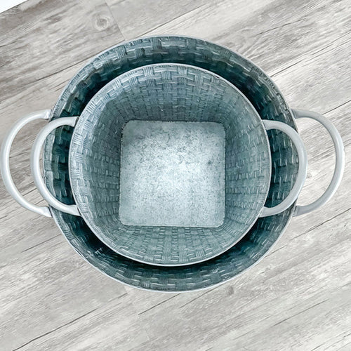 Whitewashed Woven Metal Baskets, Set of 2