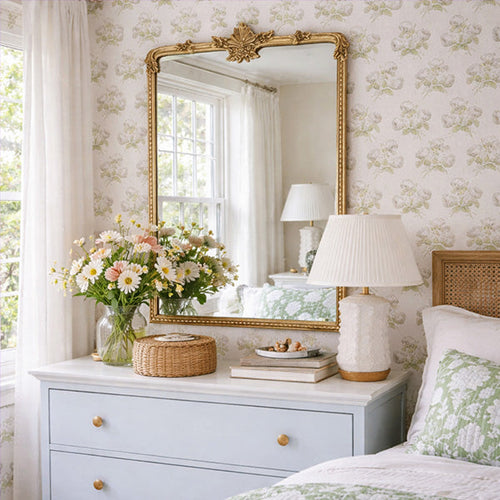 Ornate Golden Floral Rectangular Mirror
