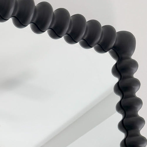 Black Beaded Carved Wood Wall Mirror