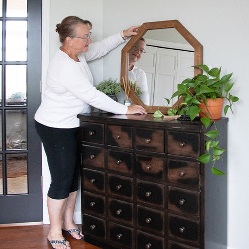 Octagon Wood Frame Mirror
