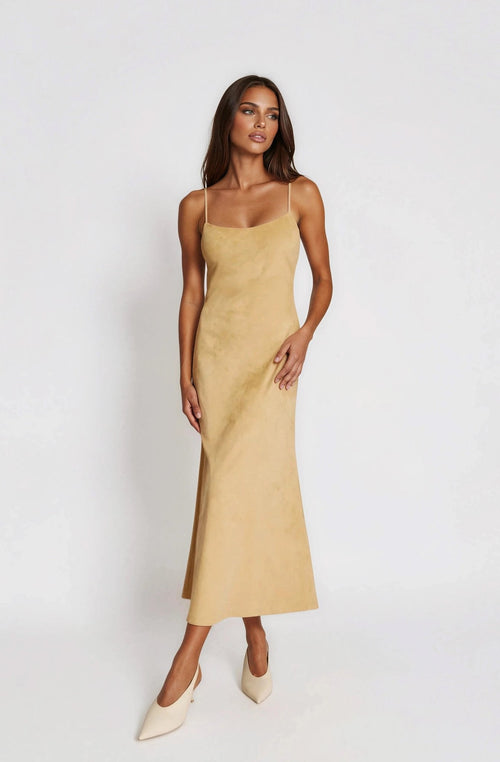 Nadira Faux Suede Dress – Soft Camel (Final Sale)