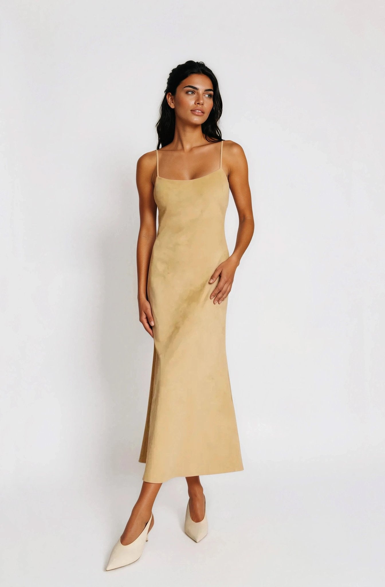 Nadira Faux Suede Dress – Soft Camel (Final Sale)