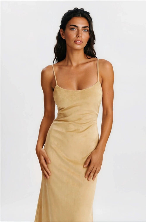 Nadira Faux Suede Dress – Soft Camel (Final Sale)