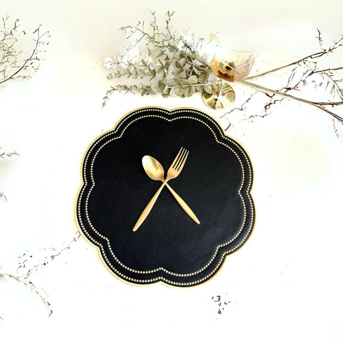 NURTURE BLACK GOLD SCALLOPED FAUX LEATHER PLACEMAT