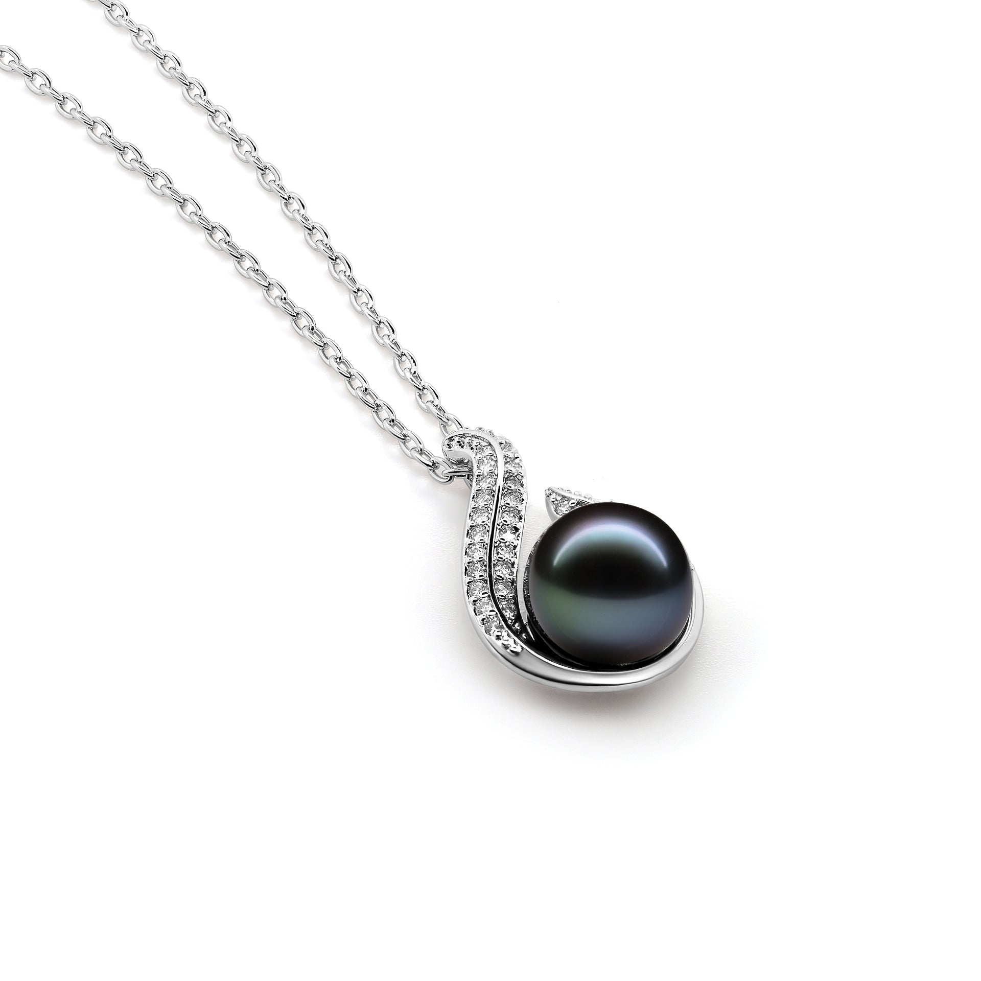 TRYNDI Real Tahitian Black Pearl Hook Necklace