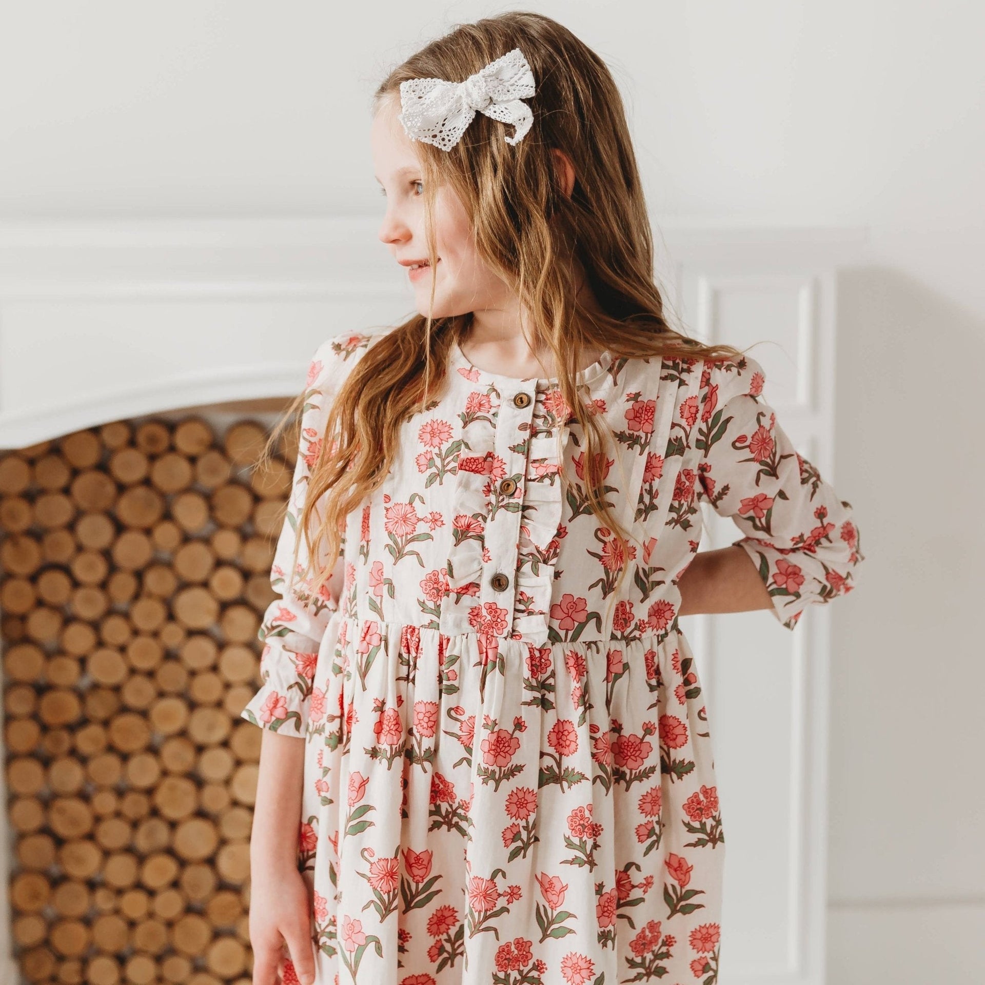 Pink Block Print Flower Enchanting Cotton Dress
