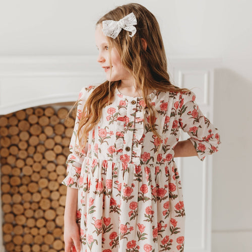 Pink Block Print Flower Enchanting Cotton Dress