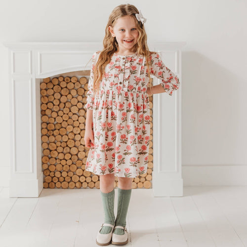 Pink Block Print Flower Enchanting Cotton Dress