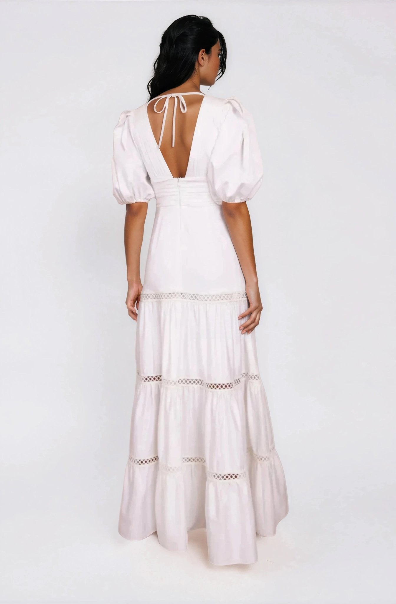 Plunge Sleeve Long Dress – White (Final Sale)